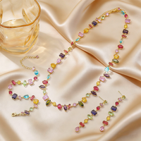 Fashion Luxury Colorful Crystal Zircon Necklace Bracelets for Women, Irregular Zircon Long Pendant Earrings, Party Jewelry Set