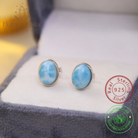 Genuine Dominican Republic larimar stud earrings S 925 Sterling silver studs ear for women simple fine jewelry gifts