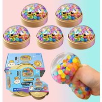 Rainbow Dumpling Squishy Toy with Beads Sensory Squeeze Stress Relief Funny Gift with Bamboo Steamer