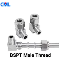 304 Stainless Steel Male Elbow Double Ferrules Pipe Fittings Connector 6-12mm Pipe OD to 1/8" 1/4" 3/8" 1/2" BSPT Male Thread image 3