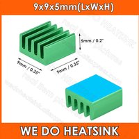 9x9x5mm Green Aluminum Cooler Heat Sink for Cooling VRM Stepper Driver MOSFET VRam Regulators With pre Applied Thermal Tapes