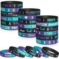 48 pcs Suicide Prevention Silicone Bracelets with Inspirational Health Messages Blue Purple Wristbands for Awareness Support