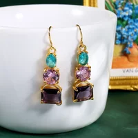 Multi Color Cubic Zircon Dangle Earrings For Women New Gold Color Earrings Wedding Party Temperament Ear Jewelry