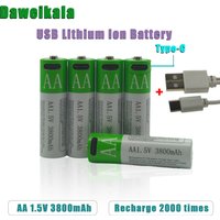 USB 1.5VAA 3800Mah Rechargeable Battery Large Capacity Type-C Fast Charging Toy/Digital Scale/Remote Control 2000 Times + Life