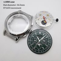 42mm Uhrenzubehör Edelstahl-Uhrengehäuse+Zifferblatt+Zeiger+ST1655 Uhrwerk