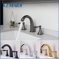 KEMAIDI Bathroom Sink Faucet Grey Faucet for Widespread Basin Tap Double Handle Faucets Vanity Bathtub Mixer Hot Cold Water Taps