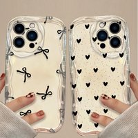 Simple Black Bowknot Love Heart Case For OPPO Reno 13F 12F 11F 14F 5G 11 12 13 14 Pro 8T Reno 7 4G 5 6 Lite Silicone Wave Cover