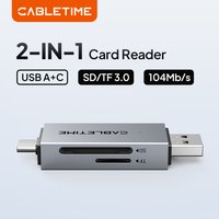 CABLETIME 2 IN 1 USB 3.0 Card Reader USB C & Micro SD Reader High-Speed 104MB/s Compatible with iPad MacBook pro