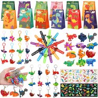 Dinosaur Party Goodie Bags Fillers Tattoo Keychain Rubber Slap Bracelet Dino Ring Kids Dinosaur Birthday Party Supplies Gift Toy
