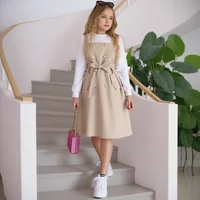 Kids Girl Khaki Dress Long Sleeve School Children Dresses Fashion Vacation Party Retro British Teen Girls Dress 8 9 10 11 12 Yrs