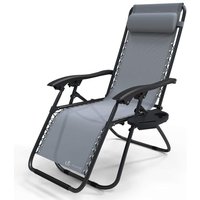 Zero Gravity Chair, Deck Folding Recliner Sun Loungers Outdoor Chair with Cup and Phone Holder, Grey