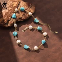 ORSA JEWELS S925 Silver Natural Turquoise Beaded Necklace for Women Fashion Choker Chain Party Gift Gemstone Jewelry MPN11