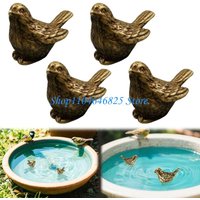 Copper Sparrow Figurine Birdbath Decorative Bird Figure Teapet Set Of 4 For Outdoor Birdbath Bird Feeding Bowl Landscape