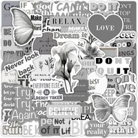 50-Pack Ins Premium Grey Motivational Quotes Stickers Waterproof Decorative Decals for Skateboards Guitars Journals Stationery