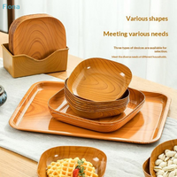 ✔Wood Grain Plastic Serving Tray & Bowl Set,Multi-Shape Reusable Tableware for Fruit,Snack & Kitchen Storage with Storage Holder