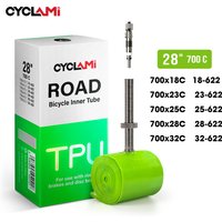 2026 New CYCLAMI Bicycle Inner Tube Green Ultralight TPU French Removable Metal Valve Stem for Road Bike 700C 700 x 18 32C