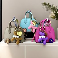 Cute PU Leather Mini Wheel Bag Charm with Flocked Balloon Dog Charm-Small Cute Coin Purse Pouch for Earbuds, Cables & Cash/Gift