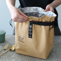Canvas Folding Lunch Bag Portable Insulated Drawstring Closure Bento Cooler Tote For Work School Picnic Camping