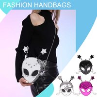 PU Leather Alien Pattern Shoulder Purse Removable Chain Women Sling Bag Halloween Style Satchel Purse for Shopping Travel