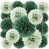 20pcs Hunter Green and Sage Green Paper Pom Poms for Wedding Home Decoration Birthday Party Baby Shower Halloween Christmas