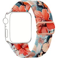 Painted Floral Art Stretchy Nylon Band for Apple Watch,Breathable Strap with Stainless Steel Slide Buckle,Series 9/8/7/6/5/4/3/2