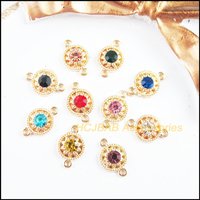 Fashion 20Pcs Gold Color Retro Daisy Mixed Crystal Charms Connectors 9x14mm HCJBAB