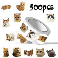 500Pcs/Roll Cute Funny Cat Stickers, Cartoon Pet Tape, DIY Journal Stationery, Notebook Sealing Decals for Phone Gift Pack