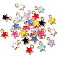 50PCS 6*8mm 9-Color Alloy Metal Drop Oil Small Stars Charms KC Gold Pendant For DIY Bracelet Necklace Jewelry Making Accessories