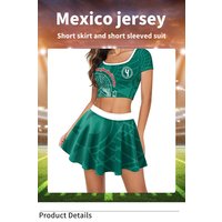 Mexico Football Fan 2 Piece Set Women Sexy Crop Top and Skater Skirt 2026 World Cup Cheerleader Uniform National Team Clothing