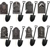 Multi pcs Halloween Cupcake Toppers Cake Decorations Tombstones Graveyard Cupcake Toppers With Novelty Mini Shovel Spoons