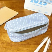 INS Blue Polka Dot Pencil Case Large Opening Design Large Capacity Pen Bag Stationery Pouch School Supplies