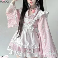 Japan Kawaii Lolita Style Dress Sweet Cute Cartoon Print Gothic Y2k Party Dresses with Bow Apron Cosplay Costume Maid Dress Sets