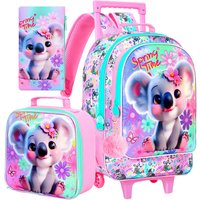3PCS Rolling Backpack for Girls, Cute Kids Koala Wheeled Bookbag,Roller School Bag with Wheels for Elementary Preschool Travel