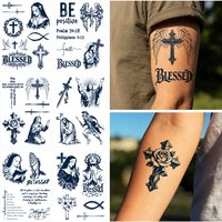 Semi Permanent Christian Cross Temporary Tattoo ,Christian Motivational Bible Verse Quotes Words and Cross Temporary Tattoos