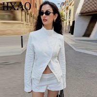 HXAO Women's White Asymmetric Blazer 2026 Ladies Fashion Crop Slim High Neck Long Sleeve Suit Jacket Office Commute Daily Blazer