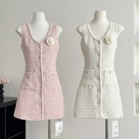 High Quality French Luxury Tweed Party Dress French Small Fragrance Bow Short Summer Dress Woman Elegant Fashion Button Vestidos