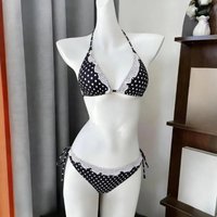 Sweet Heart Print Bikini Set Halter Tie Back Two Piece Swimsuit Ruffle Trim Casual Beach Bathing Suit woman