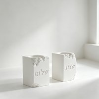 Modern Stone Effect Hebrew Candle Holder Mold, Square Shalom & Shabbat Blessing Resin Mold for Jewish Home Blessing
