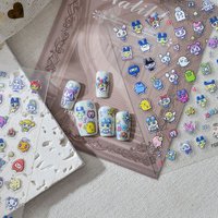 Tamagotchi nail stickers, cartoon cute decals, embossed 3D phone and iPad decoration stickers, fun birthday gift for girls