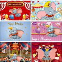 Dumbo Circus Carnival Backdrop Photo Booth with Timothy Mouse for Kids Birthday Party Baby Shower Photography Background Props