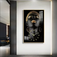 African Beauty Art Wall Clock Home Decor Silent Quartz Clock Aluminum Alloy Frame Fashion Christmas Gift Family 25X40cm