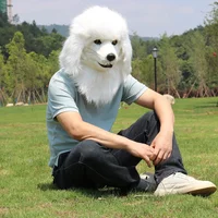 New Plush Animal Head Cover Mouth Movable Animal Headgear Mask Dog Wolf Lion Rooster Gorilla Fox Cosplay Plush Masks Props