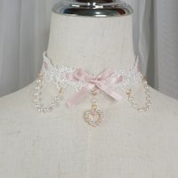 Lolita Bow Pearl Lace Choker Elegant Sweet Neck Collar Chain Vintage Gothic Neck Jewelry Accessories for Cosplay Daily Necklaces