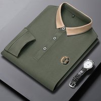 Men's Long Sleeve Business Casual Polo T-Shirt Summer Comfortable Breathable Embroidered Cotton Top for Business Wear