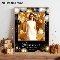 Custom Birthday Photo Welcome Poster Black gold birthday posters Custom Photo/text Party Canvas Print Personalized Wall Art