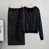 2025 new women's Knitted Cardigan High Waisted Buttocks Wrapped Skirt 2 Piece Suits Luxury Hot Diamond Fashion Sets