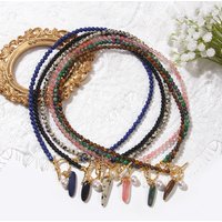 Fashion Simple Gem Beads Stone Necklaces for Women Crystal Tiger Eye Stone Pendant Necklaces Statement Healing Choker Men Trendy