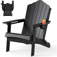 Adirondack Chair, Folding Slatted Armchair with Wide Armrests amp Inclined Backrest, Patio Wooden Leisure Reclining Seat for Ga