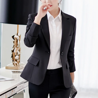 Women Korea Blazer 2025 Formal Slim Black Blazers Office Lady Work Suit Pockets Jackets Coat Female Casual Short Blazer Femme