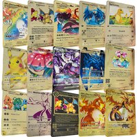 English Version Pokemon Metal Card Anime Figure Pikachu Charizard Mewtwo Battle Trading Game golden Collection Cards
